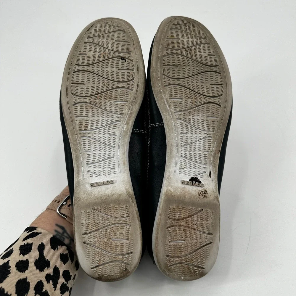 Sebago Women Black Leather‎ Boat Shoes Slip On Loafers Size 9.5